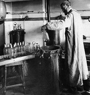 Louis Pasteur performing an experiment